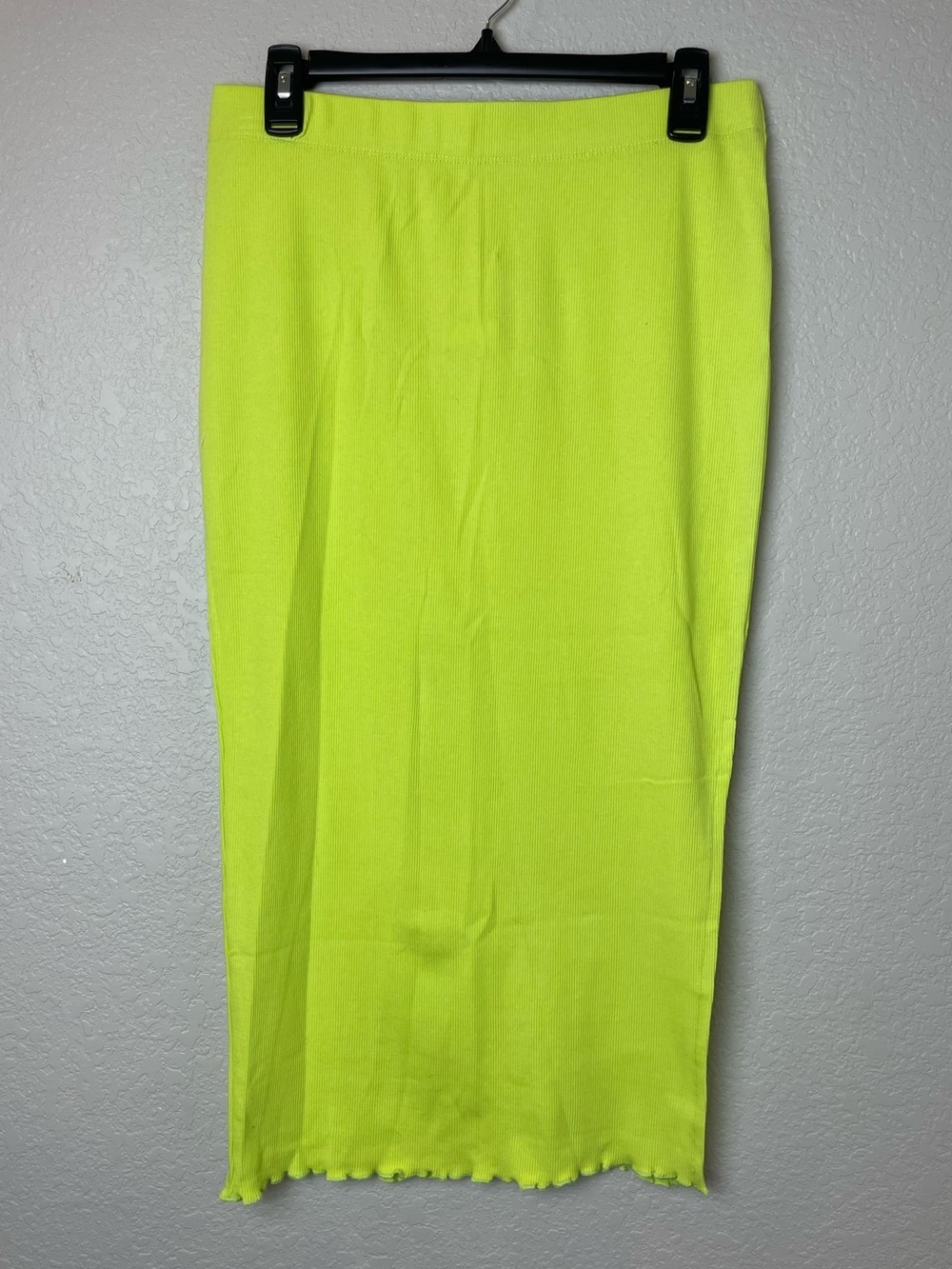 BNWT! Ascot & Hart Neon Yellow Knit Ribbed Midi Skirt Size L
